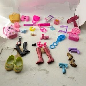 Kids Doll Accessories Set - Pink and Blue Haircare & Footwear Pieces